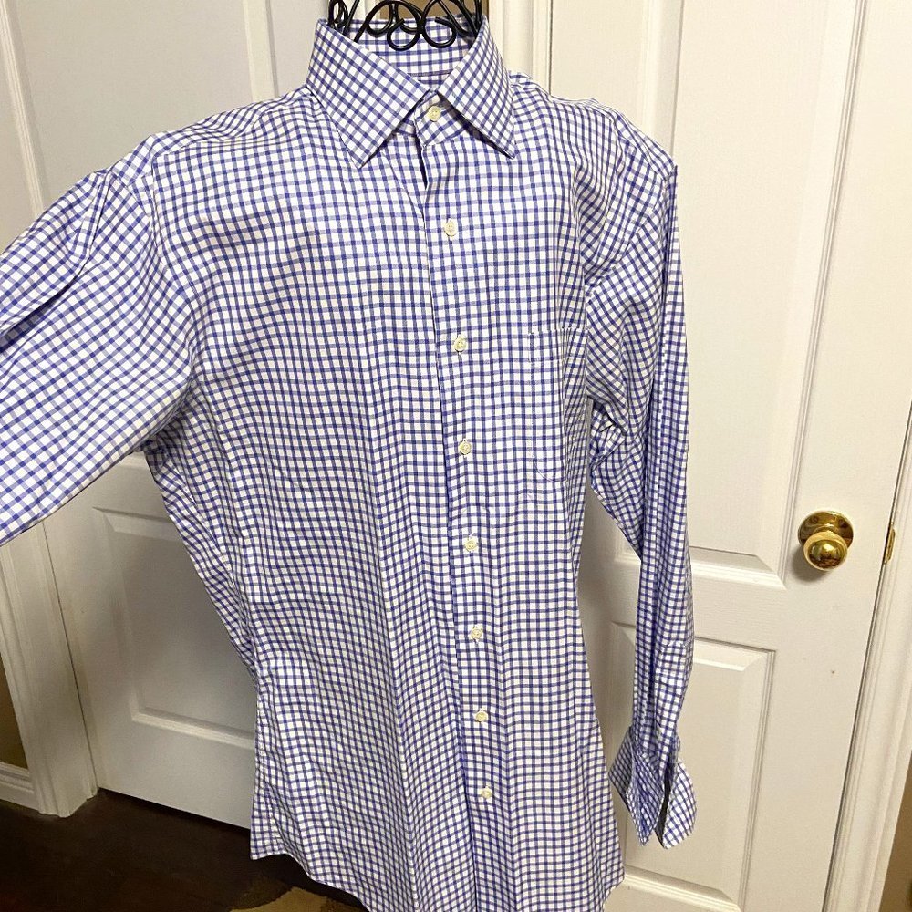 Brooks Brother's Blue Check Men's Dress Shirt with French Cuffs EUC